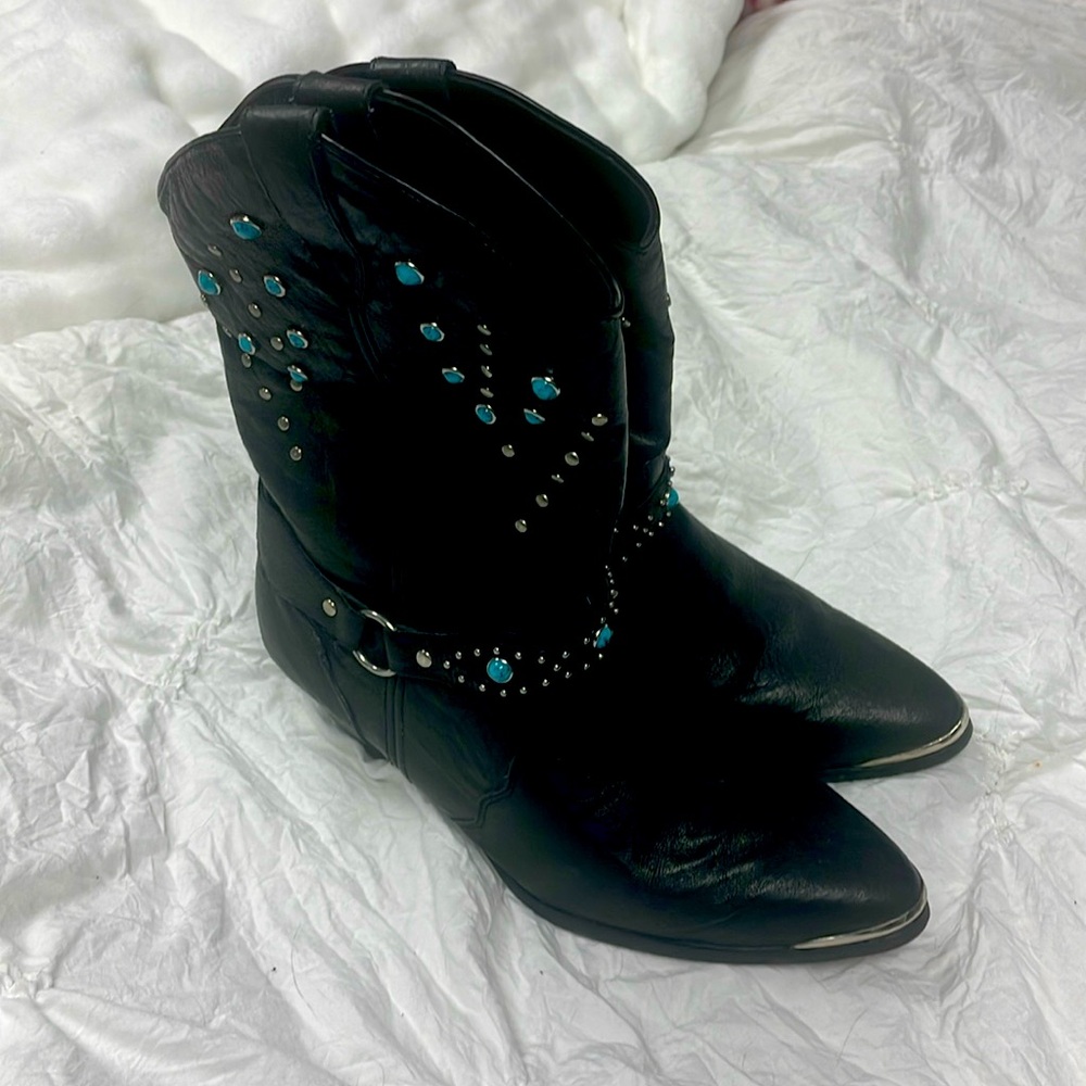 Dingo Boots Women's 8 Vtg Y2K 2000s Cowgirl Cowboy Leather Faux Turquoise Wester